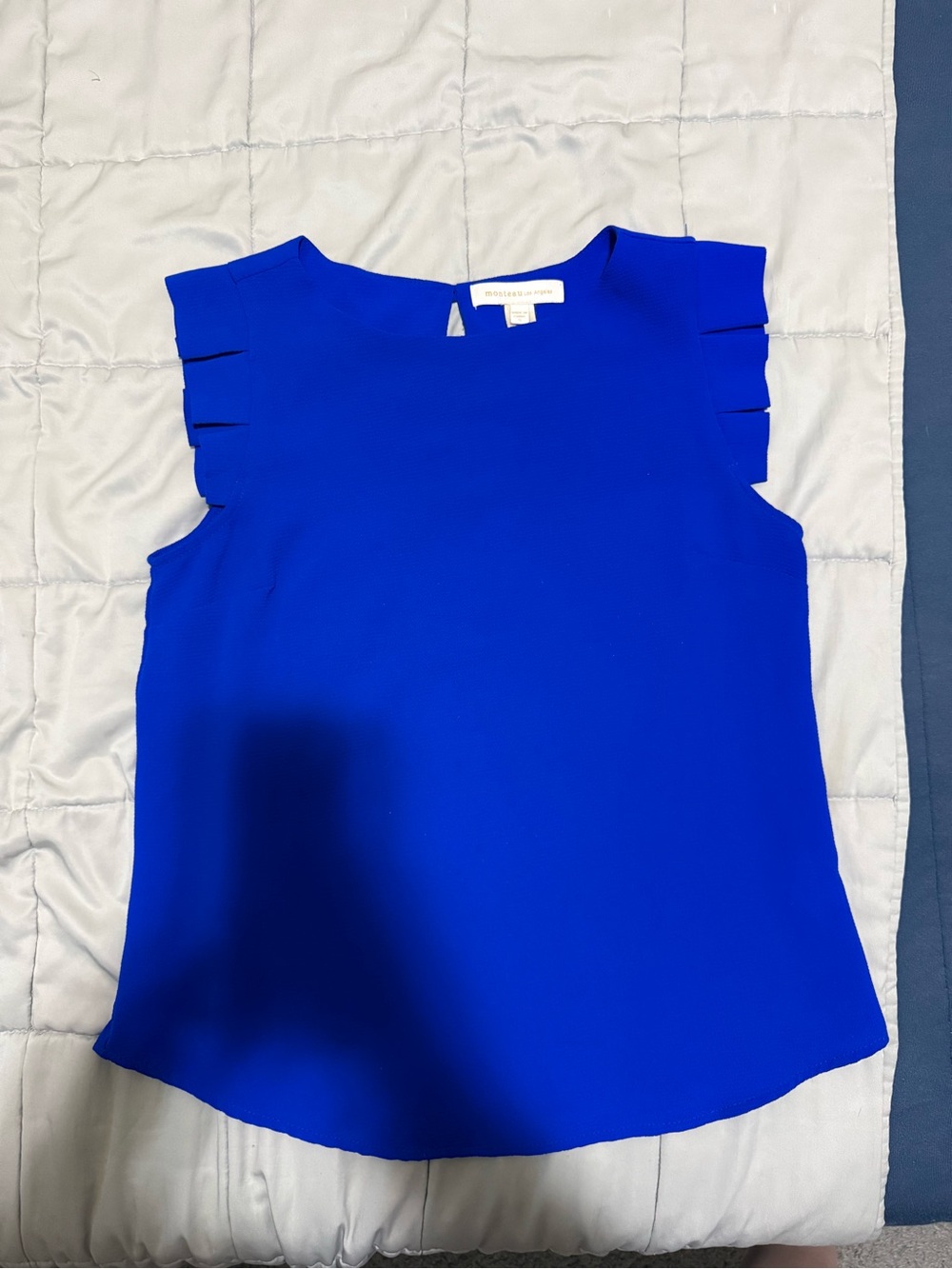 Monteau Cobalt Blue Ruffle-Sleeve Sleeveless Blouse